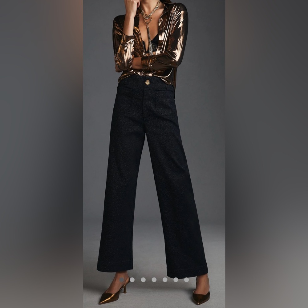 Anthropologie The Colette Cropped Wide Leg Jean: The Sparkle Denim Jeans NWT! - Picture 1 of 16